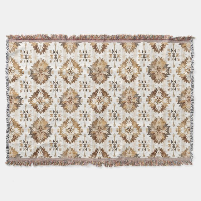 Cobertor Cream Brown Native Tribal (Frente)