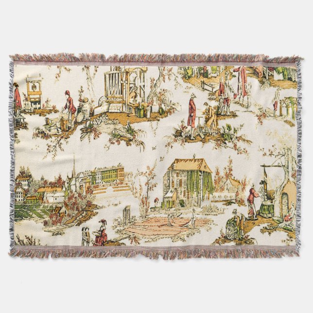Cobertor Creme francês Toile Chinoiserie Estilo Russo (Frente)