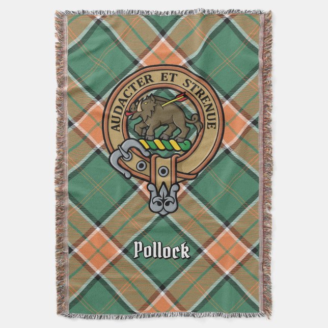 Cobertor Crest da Clan Pollock sobre Tartan (Frente Vertical)