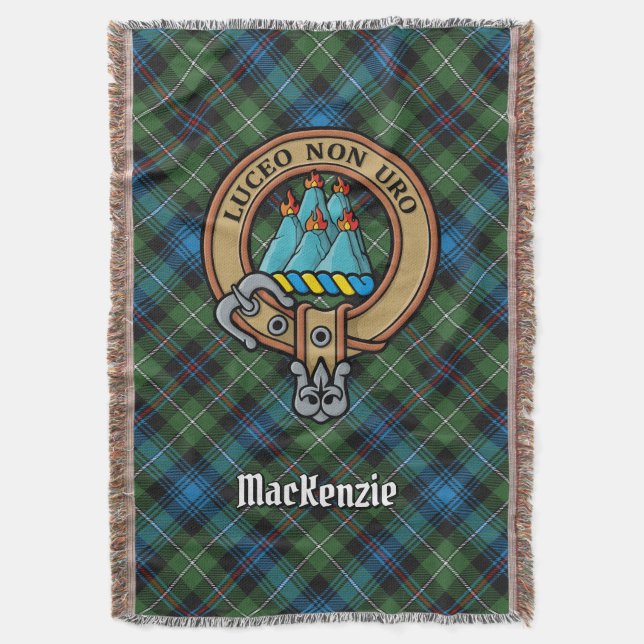 Cobertor Crista do Clã MacKenzie sobre Tartan (Frente Vertical)