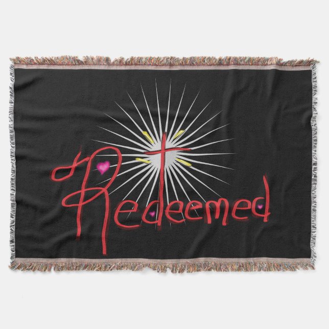 Cobertor Cristão "Resgatado" Corações Cruzados Negro (Frente)