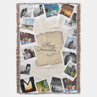 Cobertor Custom Anniversary Photo Collage with Linen 
