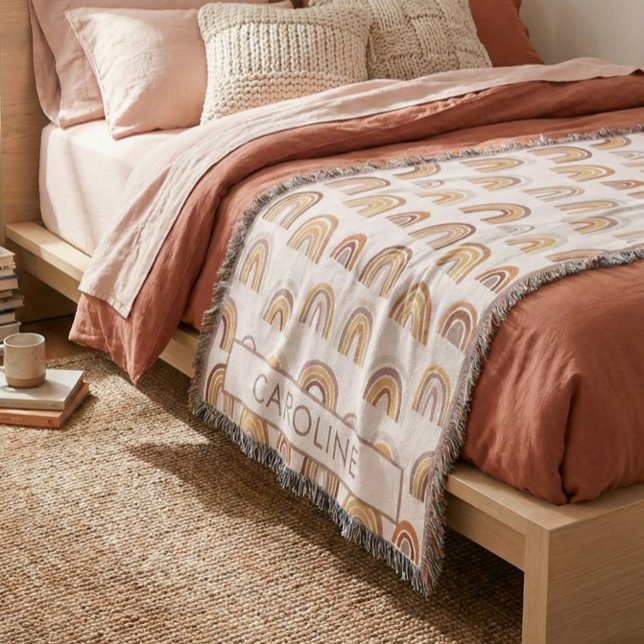 Cobertor Custom Boho Desert Rainbow Arch Pattern Taupe (Criador carregado)