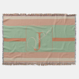 Cobertor Custom Coral Sage Stripe Monogram Boho Pastel Chi