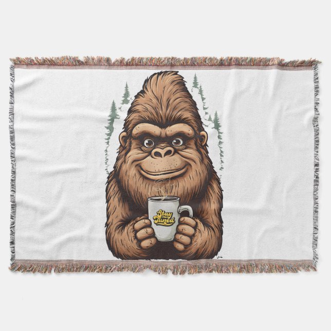 Cobertor Cute Bigfoot Bebendo Café Sasquatch Engraçado  (Frente)