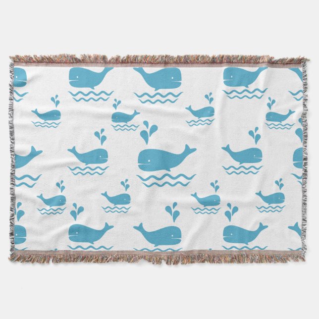 Cobertor Cute Blue Whale Seamless Ocean Pattern (1) (Frente)