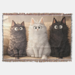 Cobertor Cute Fluffy Cartoon Cats Gray White & Black 