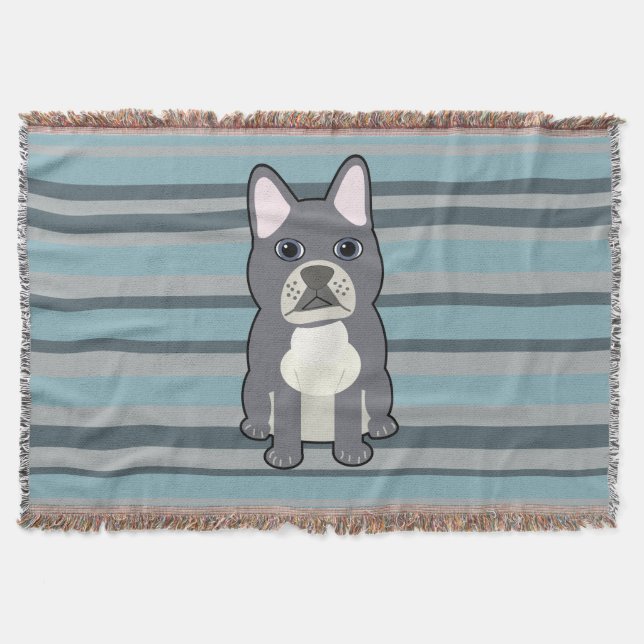 Cobertor Cute French Bulldog Blue Striped (Frente)