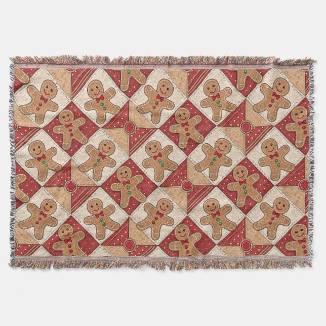 Cobertor Cute Gingerbread Man Patchwork Pattern Style (Frente)
