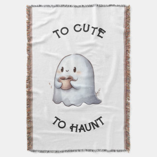 Cobertor Cute Kawaii Fantasma Segurando Café Aquarela 