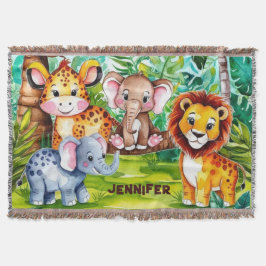 Cobertor Cute Kids Safari Selva Animal Personalizado Nome