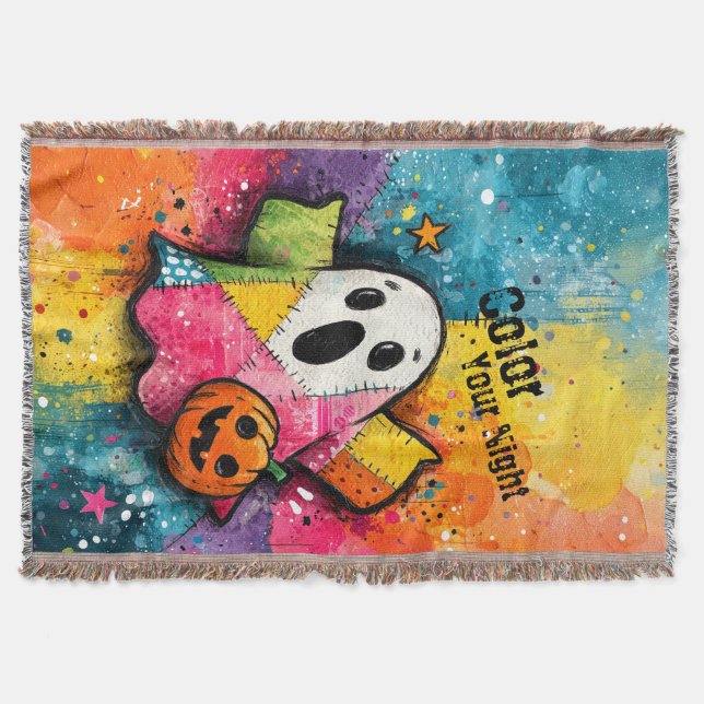 Cobertor Cute Patchwork Ghost Colorful Splatter Art (Frente)