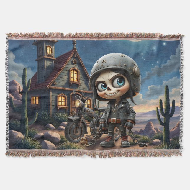 Cobertor Cute Skull Biker | Passeio ao Luar pelo Deserto (Frente)