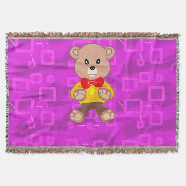 Cobertor Cute Teddy Bear on Pink Geometric  (Frente)