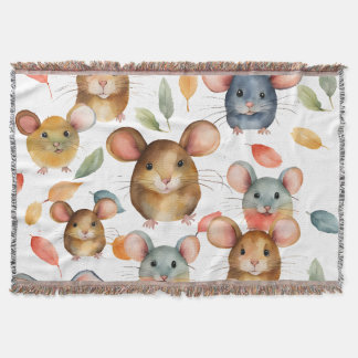 Cobertor Cute Watercolor Mice and Autumn Leaves Pattern