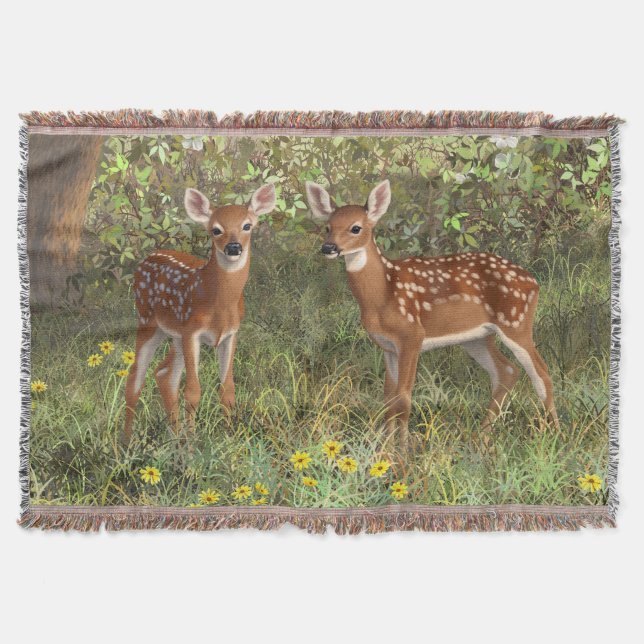 Cobertor Cute Whitetail Deer Twin Fawns (Frente)