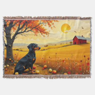 Cobertor Dachshund na fazenda ao pôr do sol