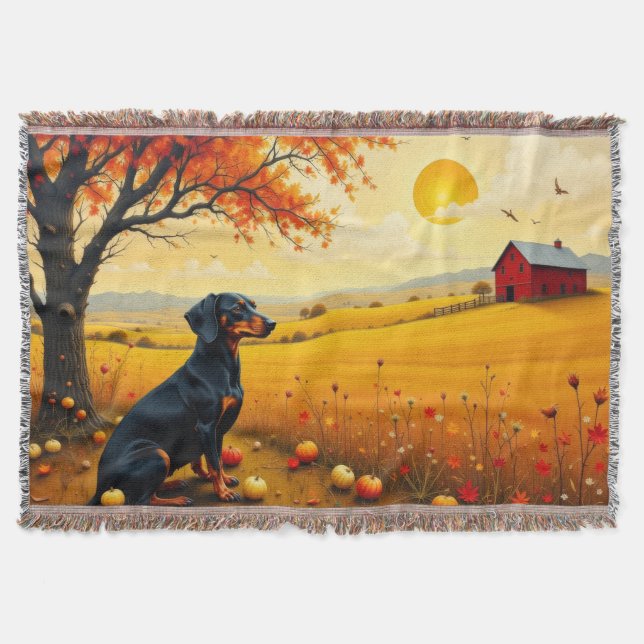 Cobertor Dachshund on the farm at sunset (Frente)