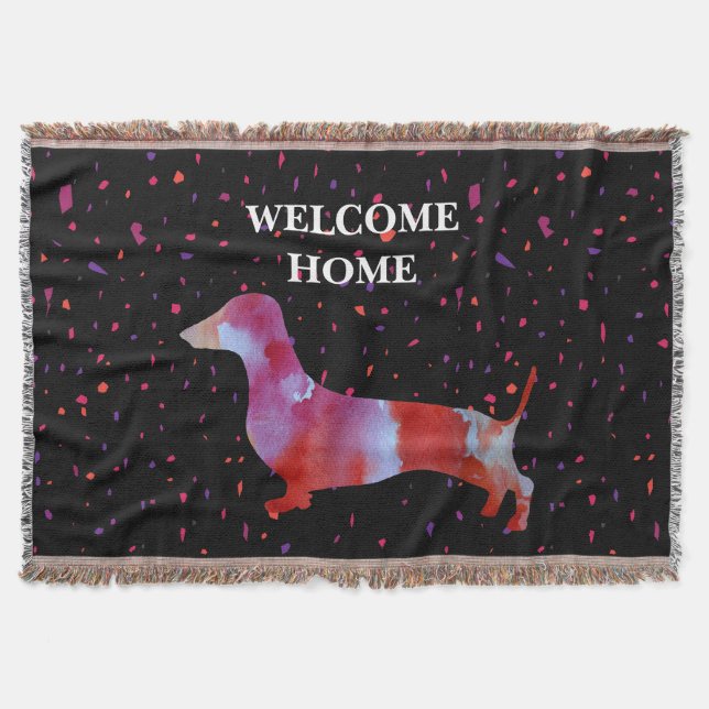 Cobertor Dachshund Watercolor Art Rosa (Frente)