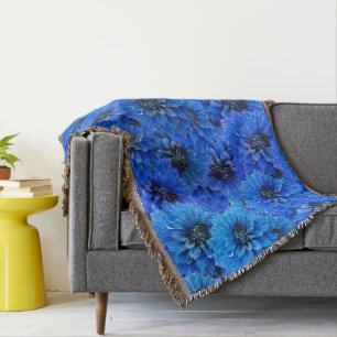 Cobertor Dahlias em azul real - design floral,