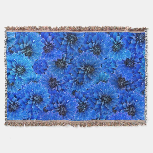 Cobertor Dahlias em azul real - design floral, (Frente)