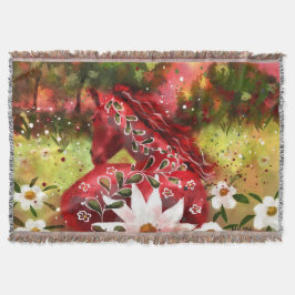 Cobertor Daisy Horse Abstrato Art Red White Floral