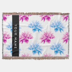 Cobertor Dália Rosa e Azul, Padrão Floral, Seu Nome