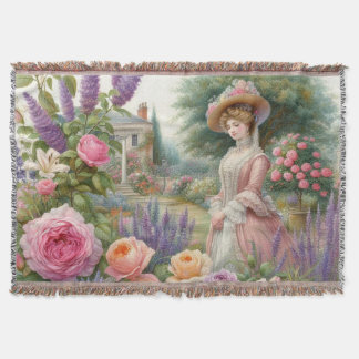 Cobertor Dama Vitoriana Antiga Decoupage de Jardim Floral
