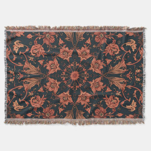 Cobertor Damasco Floral Laranja Preto e Profundo