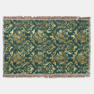Cobertor Damascos florais do vintage Dourado verde e