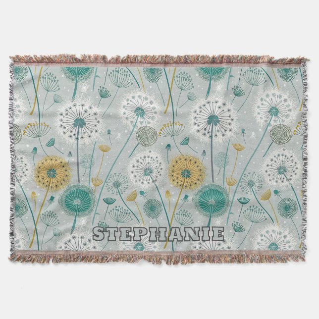 Cobertor Dandelion Whimsical - Amarelo, Branco e Teal (Frente)