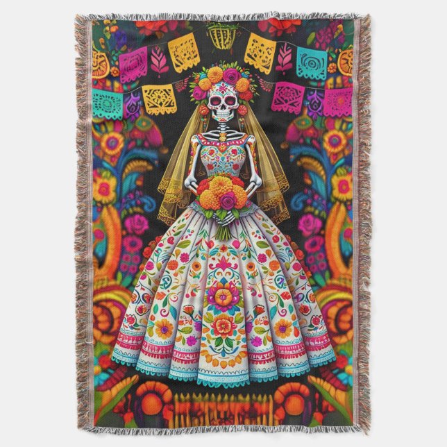 Cobertor Day of the Dead Wedding Skeleton Bride (Frente Vertical)