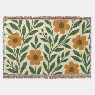 Cobertor de Arremesso com Flores Laranjas e Folhas