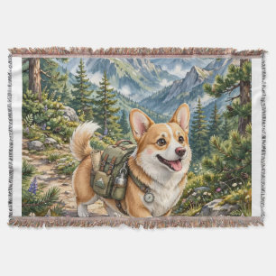 Cobertor de Arremesso de Aquarela de Corgi Hiking