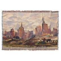 Cobertor de Arte da Silhueta de Nova York em Sépia