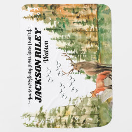 Cobertor De Bebe Animais da Floresta de Madeira em Aquarela Vegetaç