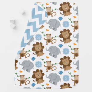 Cobertor De Bebe Animais Selvagens para Bebê-Menino Monograma Perso