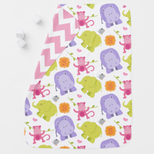Cobertor De Bebe Animais Selvagens para Menina Rosa Monograma Perso