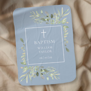 Cobertor De Bebe Batismo Christening Watercolor Verde Azul