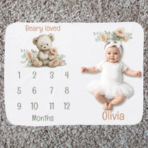 Beary Loved Teddy Bear Milestone Baby Blanket