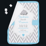 Cobertor De Bebe Bebê Azul Elefante Nascimento Keepsasa🐘<br><div class="desc">⭐ ⭐ ⭐ revisão ⭐ 5 estrelas. Baby Blanket pronto para você personalizar. Apresentado em azul-bebê com corações e 🐘 elefantes de cinza em uma cinza e padrão de design de chevron branco - Produtos correspondentes disponíveis. ⭐ Este produto é 100% personalizável. Gráficos e/ou texto podem ser adicionados, excluídos, movidos,...</div>