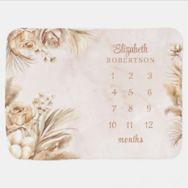 Cobertor De Bebe Boho Blush Pampas Grass Milestone