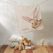 Brown Watercolor Bunny With Big Ears And Name