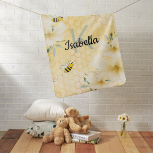 Cobertor De Bebe Bumbles florais amarelos melada monograma