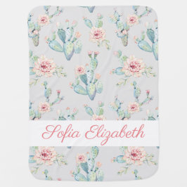 Cobertor De Bebe Cactus Floral Personalizado