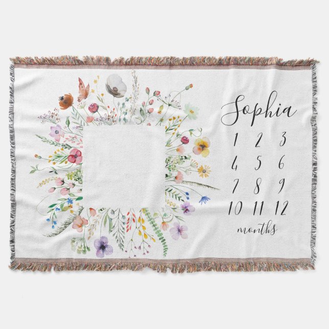 Cobertor de Bebê com Flores Silvestres Tecidas par (Frente)