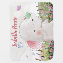 Cobertor De Bebe Elefante Cinto Whimsical com Pássaros Blush Floral
