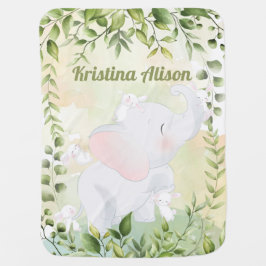 Cobertor De Bebe Elefante Personalizado + Bunnies + Folhas Verde