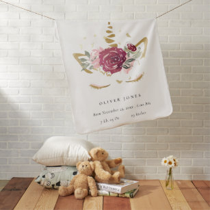 Cobertor De Bebe Estância Dourada de Nascimento do Unicórnio Floral