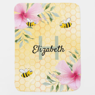 Cobertor De Bebe Flores cor-de-rosa, melada amarela, nome das abelh